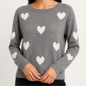 Belle by Belldini Grey Hearts Boat Neck Sweater